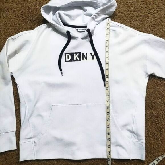 DKNY Womens Cotton Logo Graphic White Long Sleeve Hoodie -C - Picture 4 of 6